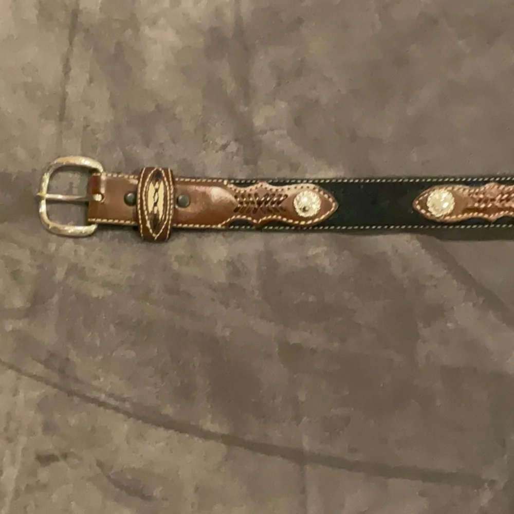 Nocona Youth Brown & Black Inlay Concho & Fabric Western Belt N4415801 Size 24